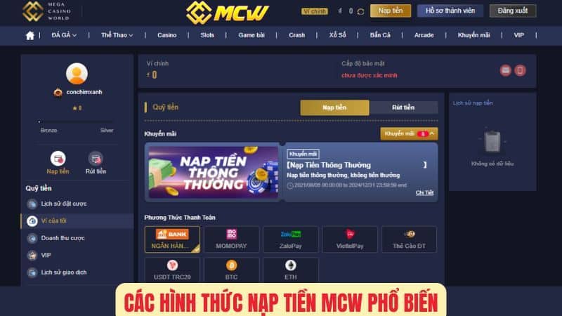 Các Hình Thức Nạp Tiền MCW Phổ Biến